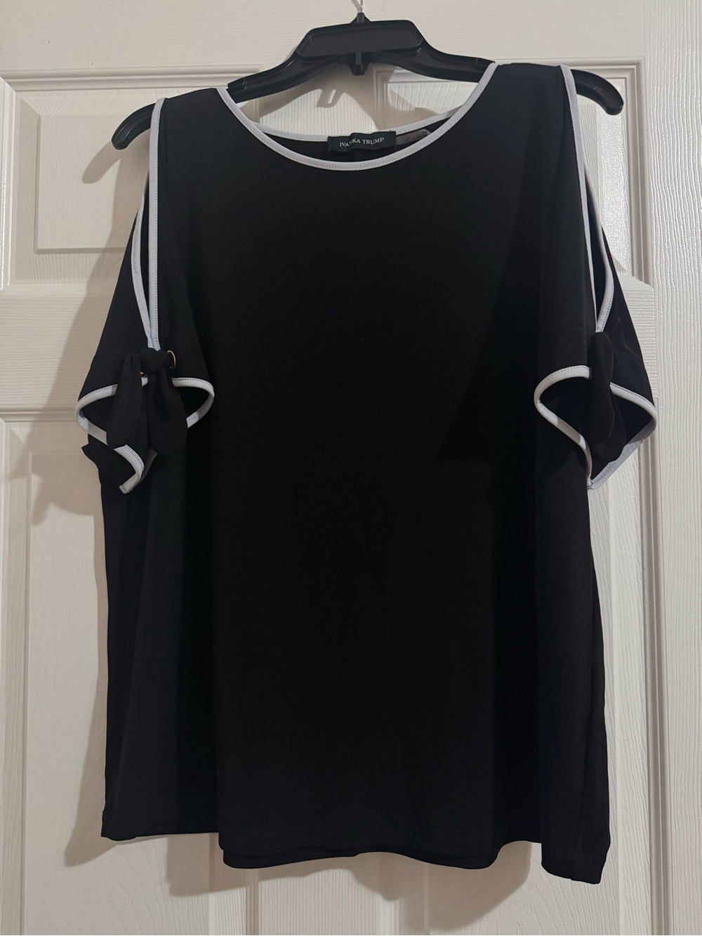 Ivanka Trump Black Cold-Shoulder Top with White Trim